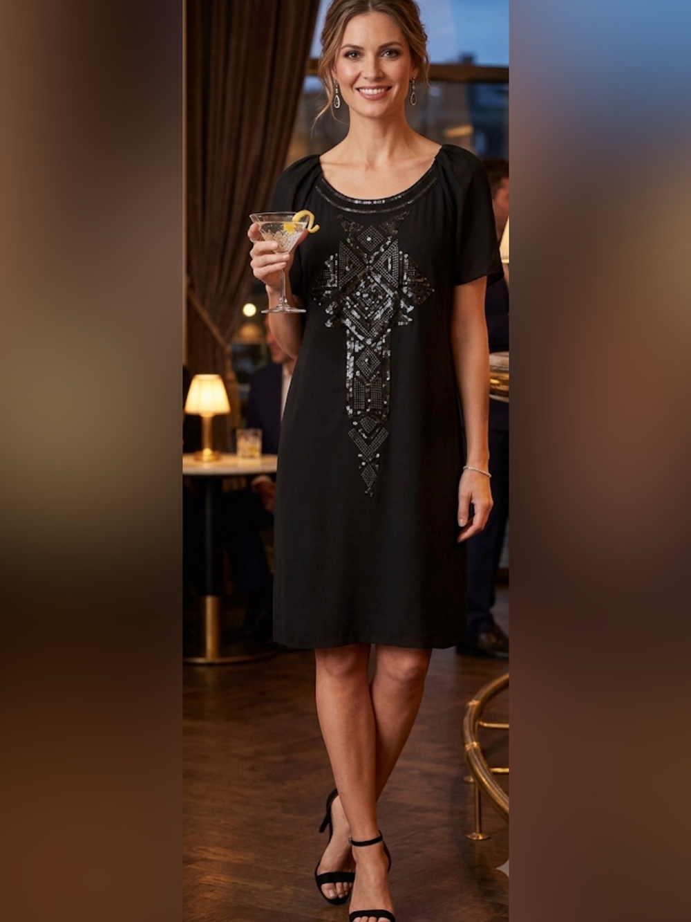 Trina Turk little Black Dress 100% Silk with Silver Stud Trim